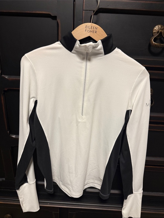 Annika Tops - Eileen Fisher White and Black Long-Sleeve Half-Zip Top